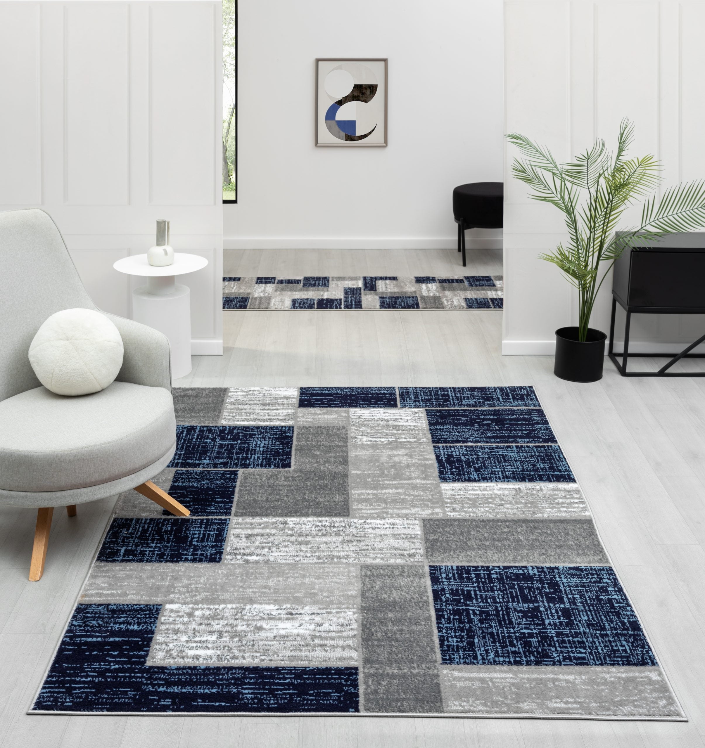 L'Baiet Verena Geometric Area Rug Blue Grey 8' x 10' Large Area Rugs Carpet for Living Room, Bedroom, Dining Table, Office, Hallway, Foyer | Neutral Colorful Modern Abstract Home Decor