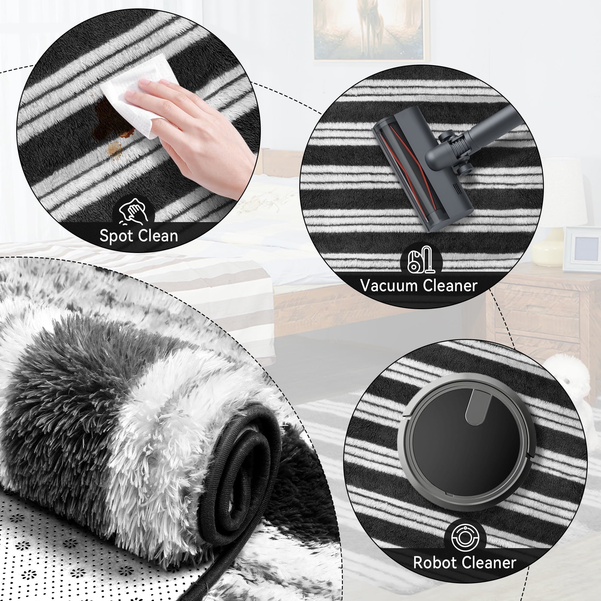 CozyDesg Soft Area Rugs for Living Room Bedroom,Large Rug Fluffy Fuzzy Shag Shaggy Soft Plush Carpet,Indoor Floor Carpet for Dining Room Home Decor,Black & White