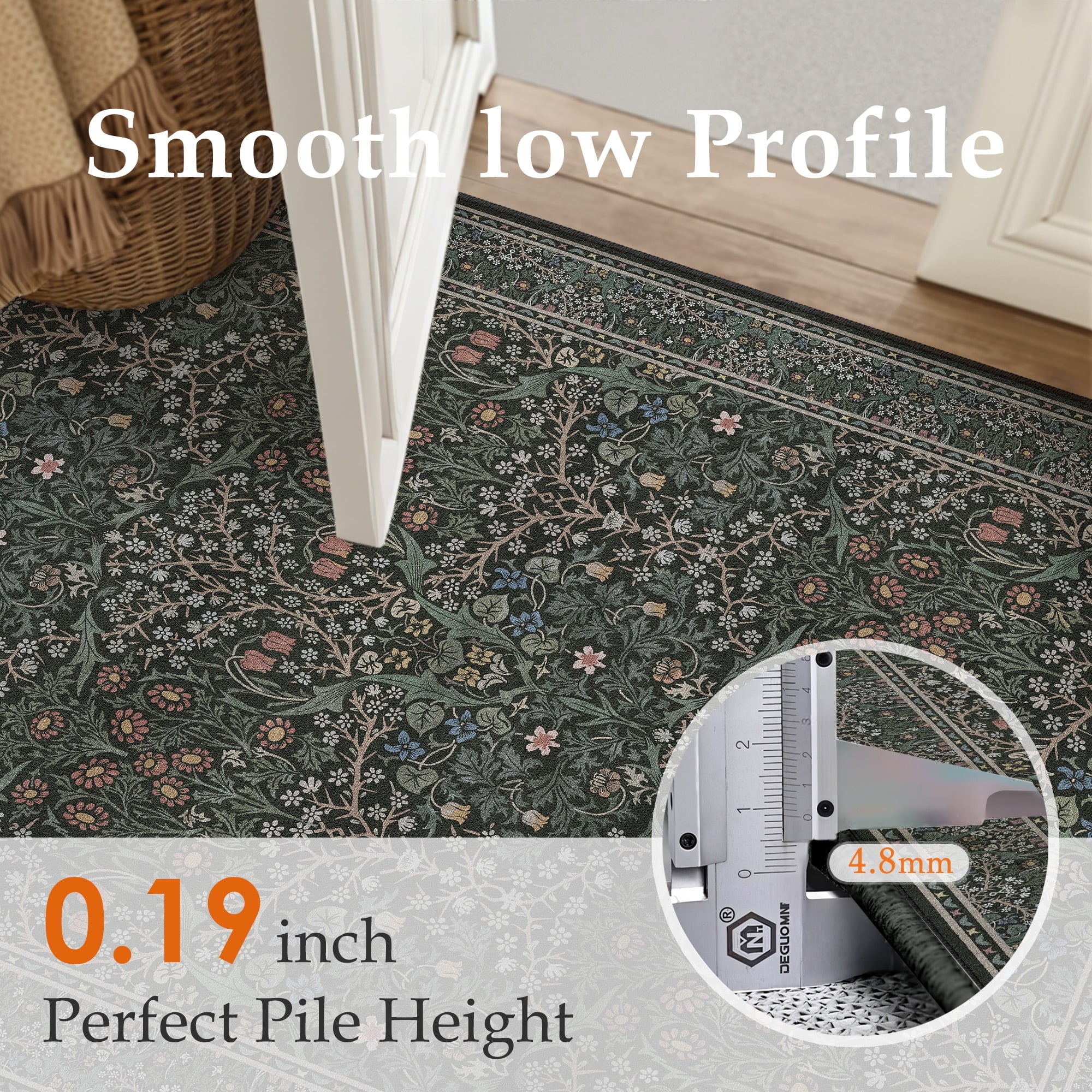 BERTHMEER 8'x10' Area Rugs for Living Room Bedroom Dining Room Kitchen Rugs Non Slip Washable Farmhouse Office Oriental Vintage Distressed Rugs Carpets,Deep Green