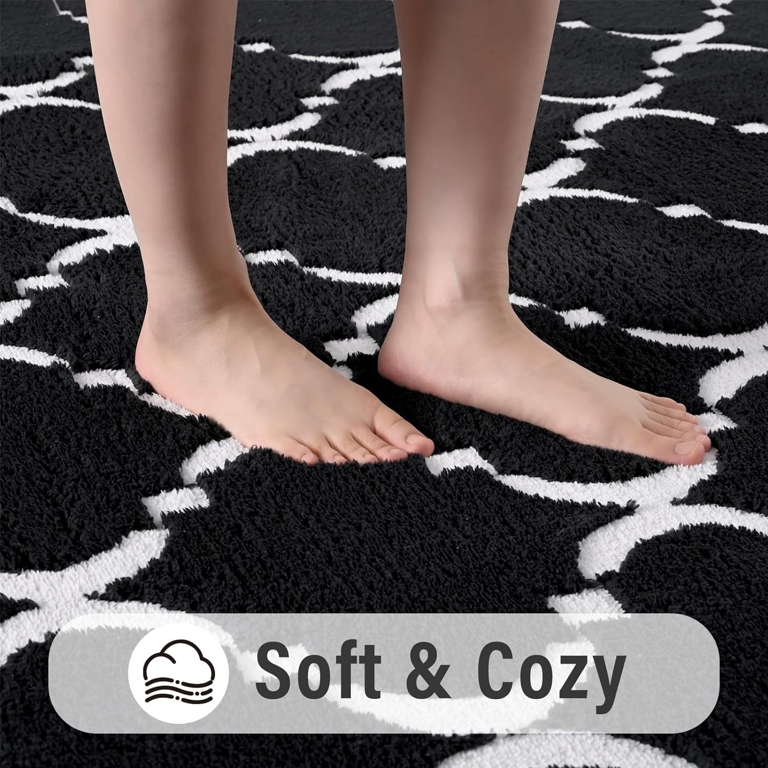 TWINNIS 5'x8' Geometric Area Rug for Living Room Fluffy Carpet ,Non Slip Rug for Girls Teen Bedside Nursery Dorm,Black/White