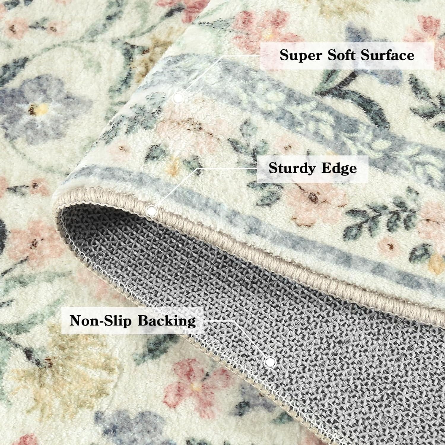 Moynesa 9'x12' Boho Beige Area Rugs Living Room, Washable Floral Large Area Rugs for Bedroom, Soft Non-Slip Thin Rug for Home Decor, Beige