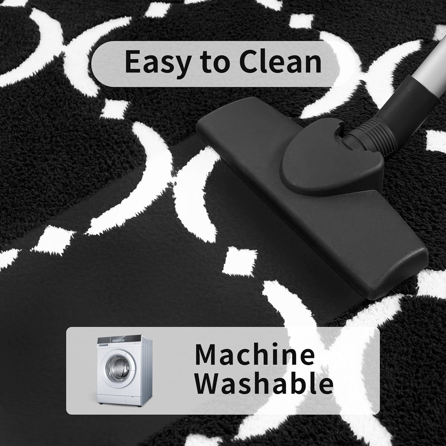 TWINNIS 5'x8' Geometric Area Rug for Living Room Fluffy Carpet ,Non Slip Rug for Girls Teen Bedside Nursery Dorm,Black/White