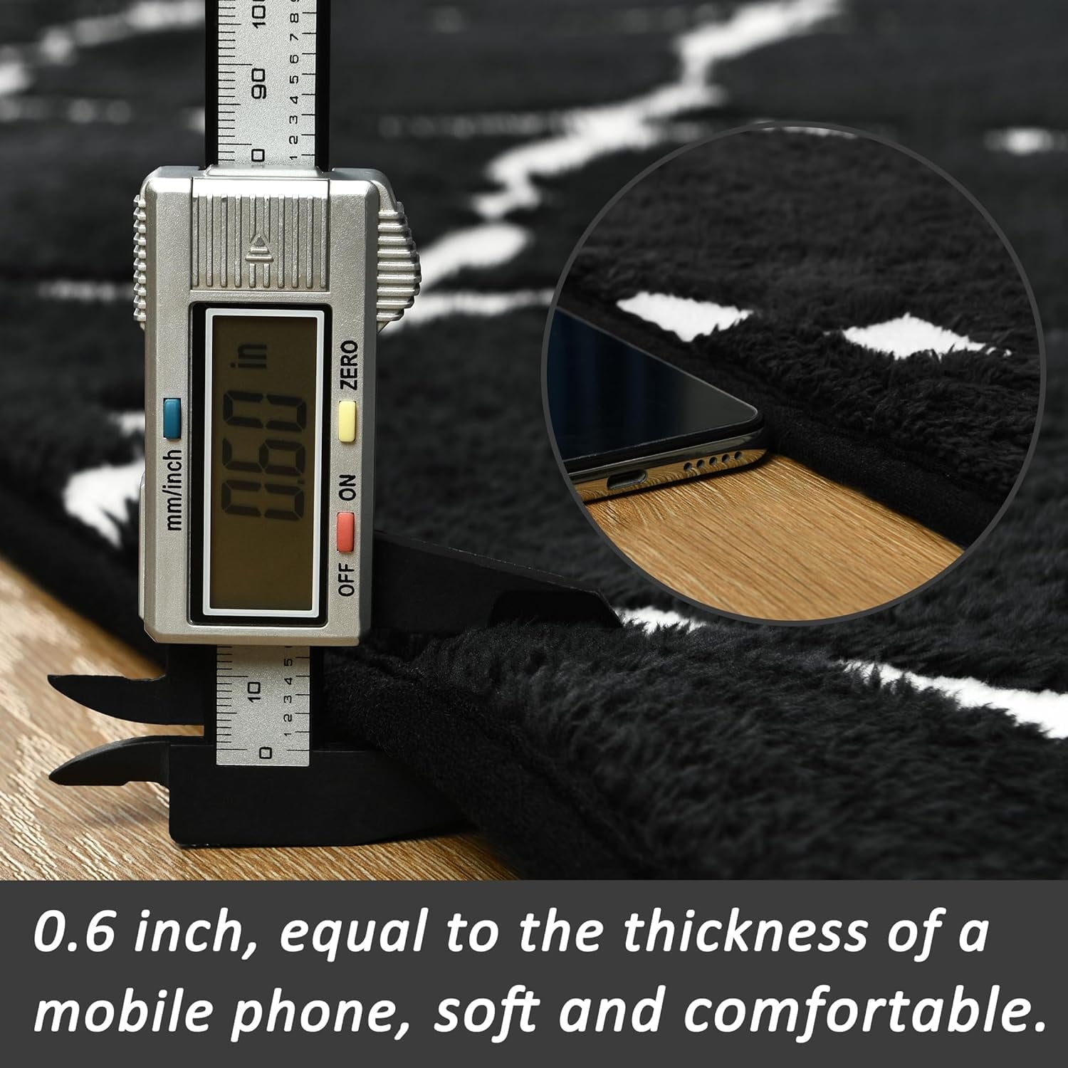 TWINNIS 5'x8' Geometric Area Rug for Living Room Fluffy Carpet ,Non Slip Rug for Girls Teen Bedside Nursery Dorm,Black/White