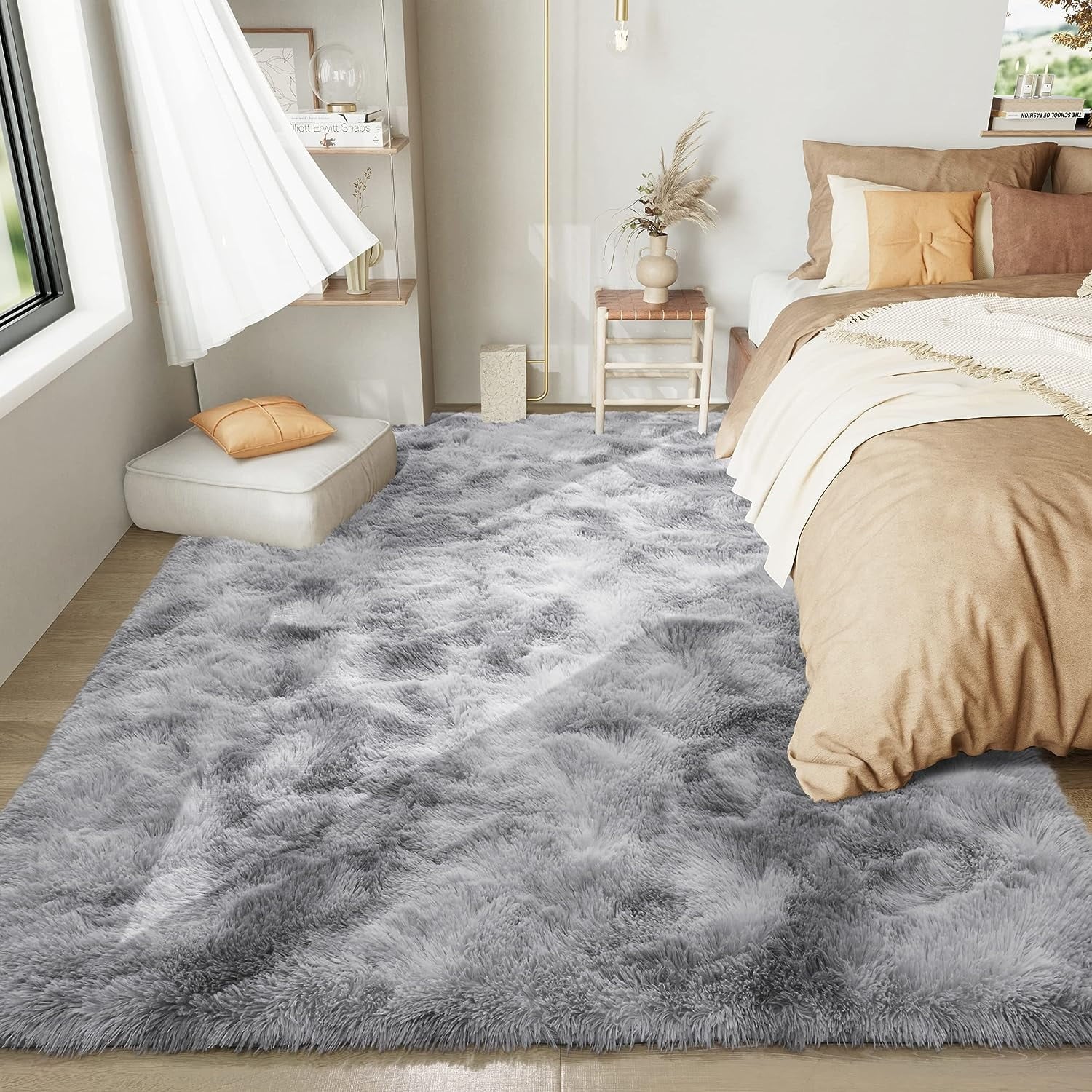 Area Rug for Living Room,Brochao 5ft x 8ft Ultra Shag Area Rug Fluffy Rug,Soft Fuzzy Non-Slip Carpet Mat for Home Decor,Grey