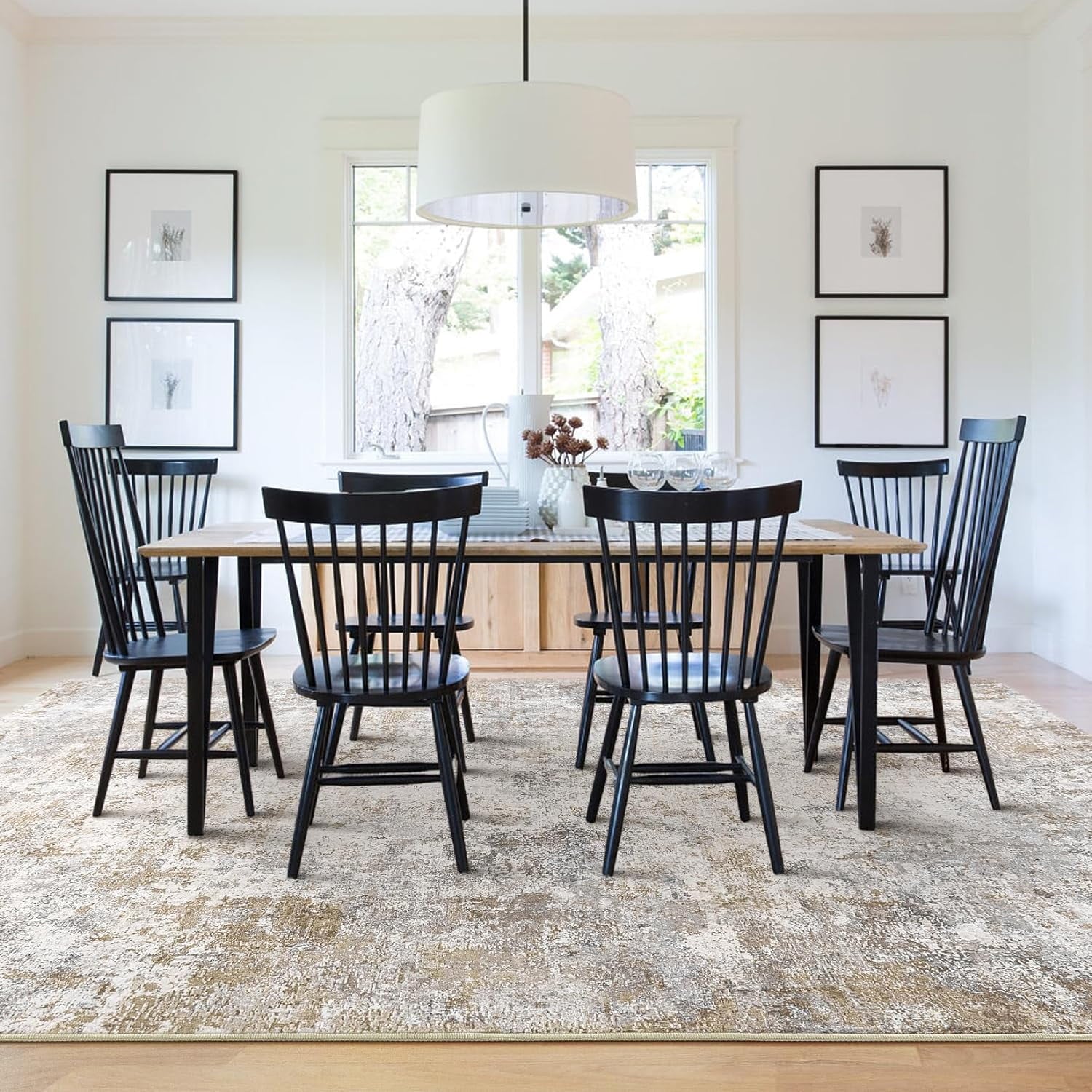 Toyoso 9x12 Area Rug Living Room Rugs - Washable Neutral Modern Abstract Soft Thin Large Rug Indoor Floor No Slip Rug Carpet for Bedroom Under Dining Table Home Office Decor - Brown Grey