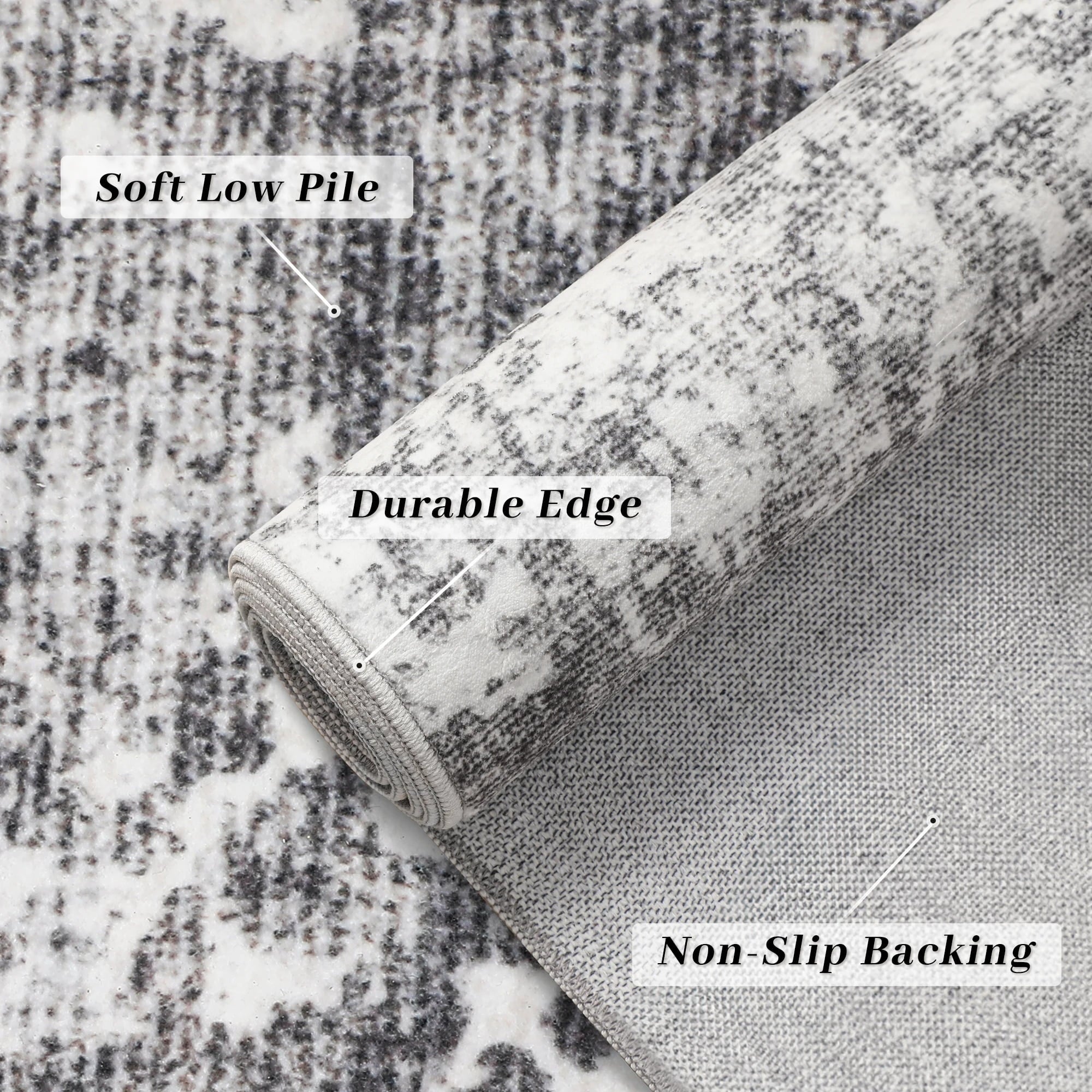 Berthmeer 6' x 9'Gray Abstract Area Rugs, Abstract Gray