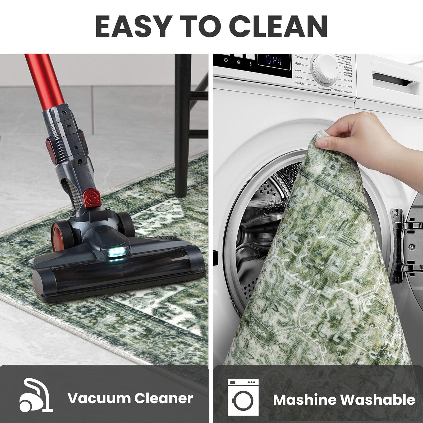 Suelur Small Area Rugs 2x3 Green Washable Rug for Entryway Soft Non-Slip Throw Rugs Low-Pile Printed Distressed Medallion Indoor Door Mat for Entrance Foyer Bedside