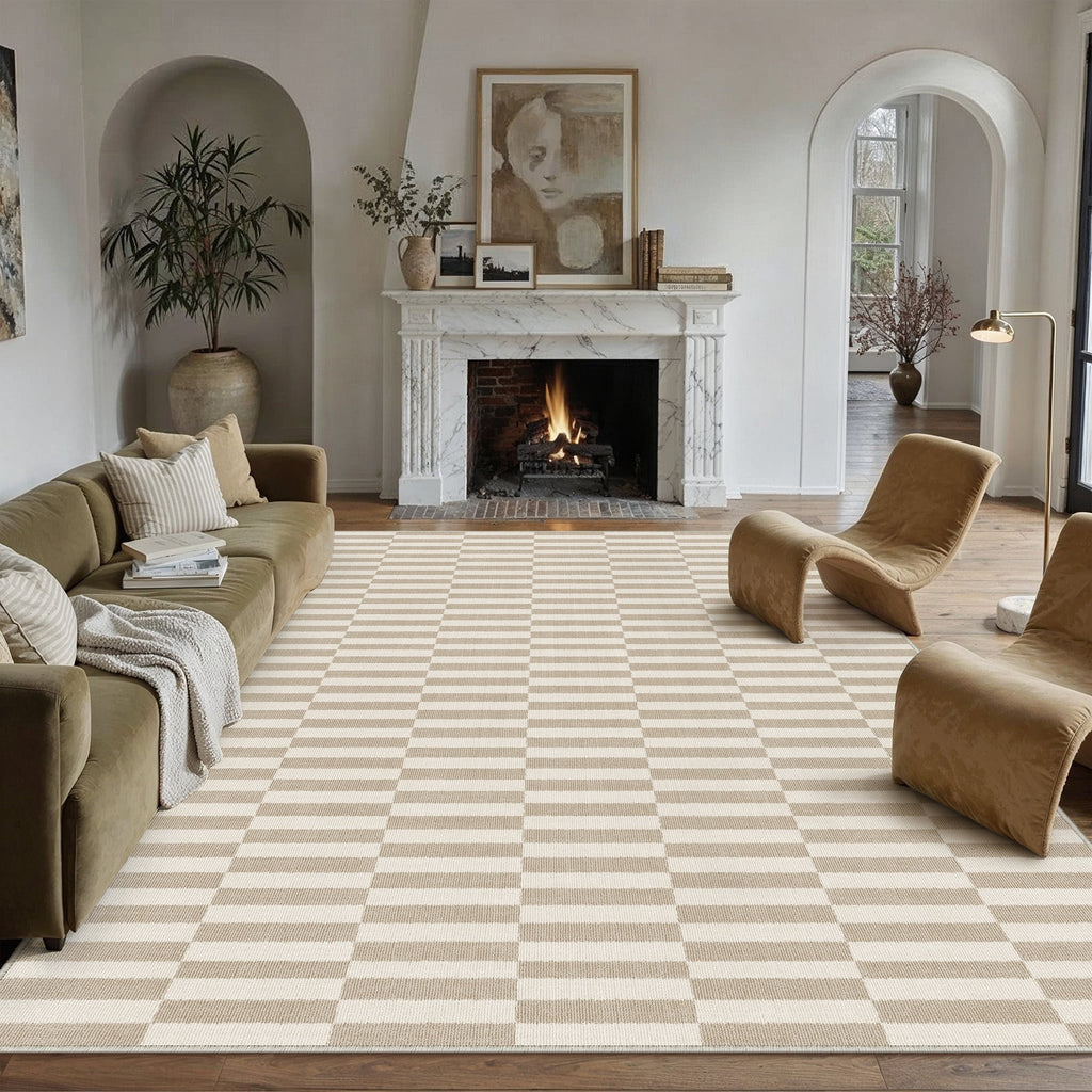 BERTHMEER 5'x7' Area Rugs for Living Room Light Brown Beige Rugs for Bedroom Kitchen Non Slip Washable Modern Contemporary Geometric Carpets Home Office Dorm Dining Room Striped Pattern Throw Rugs