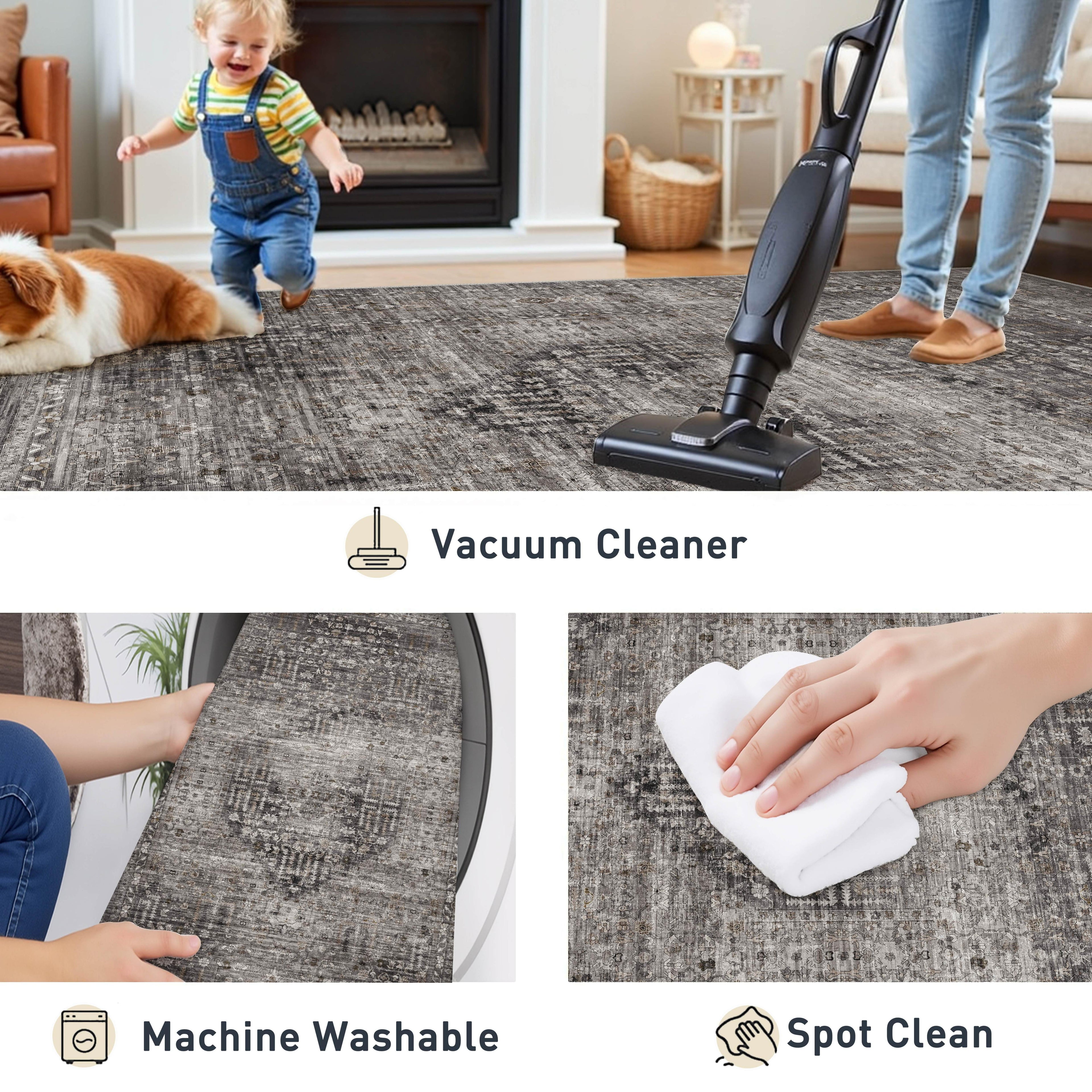 BERTHMEER 8'x10' Area Rugs for Living Room Bedroom Vintage Brown Carpets Kitchen Office Machine Washable Farmhouse Dining Room Oriental Rugs Non Slip Traditional Distressed Rugs