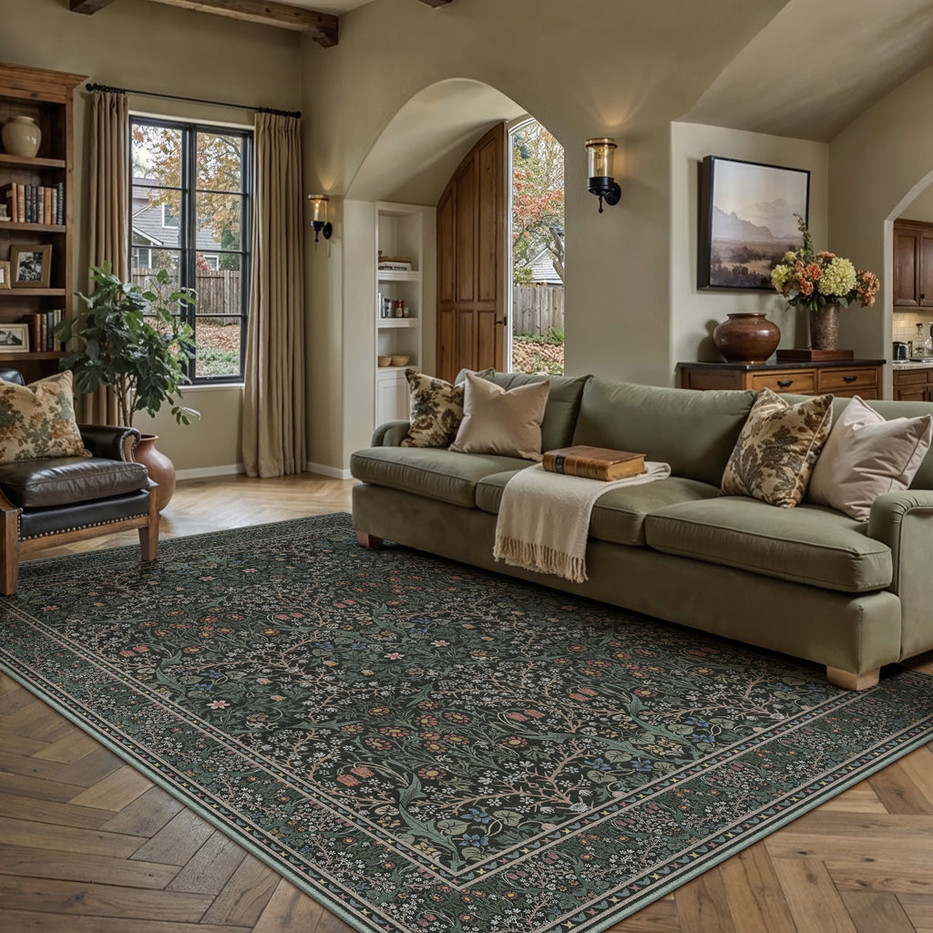 BERTHMEER 8'x10' Area Rugs for Living Room Bedroom Dining Room Kitchen Rugs Non Slip Washable Farmhouse Office Oriental Vintage Distressed Rugs Carpets,Deep Green